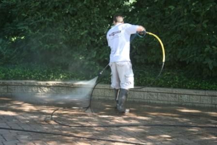 BRICK PAVER DRIVEWAY AND PATIO CLEANING AND SEALING IN ST. CHARLES, IL - cleaning